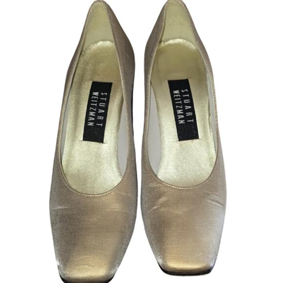 Stuart Weitzman Tan/Gold Block Heel Pumps EUC Size 6.5 B - Picture 1 of 6